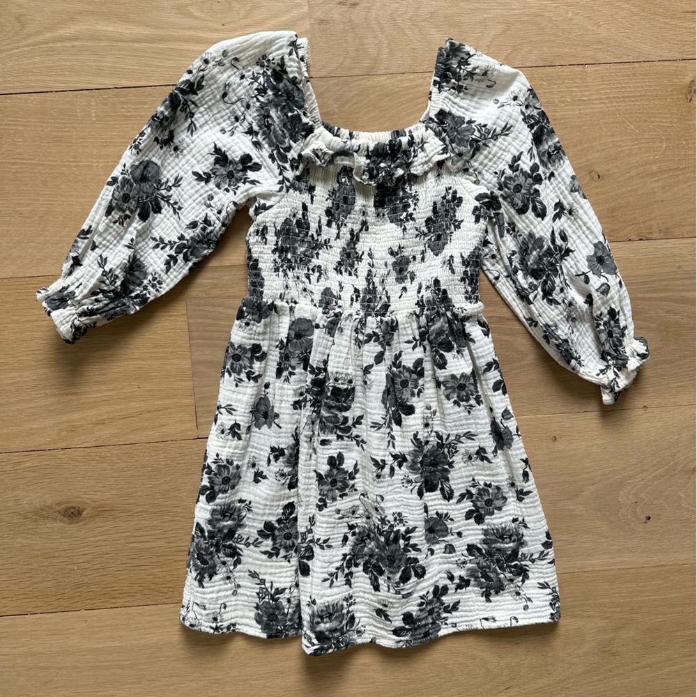 Floral Black and White Kids Dress